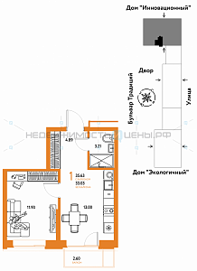 1 комн., 35.63м2, 2/15, Домашний, Тюмень