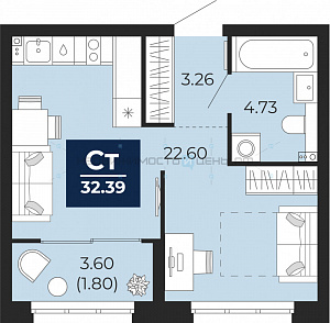 1 комн., 34.19м2, 2/9, Тюмень
