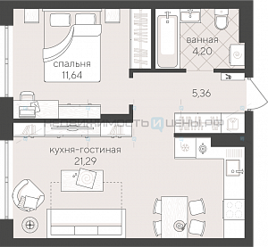 1 комн., 41.65м2, 2/4, Скандиа. Квартал у озера, Тюмень