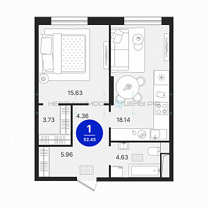 1 комн., 52.45м2, 13/17, Северное Сияние, Тюмень