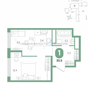 1 комн., 33.5м2, 23/24, Чистые пруды, Тюмень