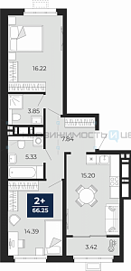 2 комн., 66.25м2, 10/17, Тюмень