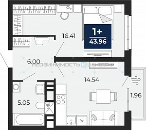 1 комн., 43.96м2, 3/20, Тюмень