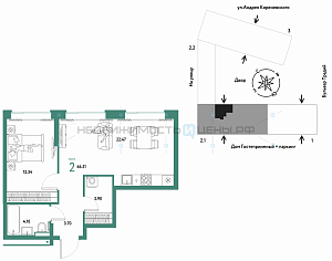 2 комн., 46.51м2, 2/13, Домашний, Тюмень