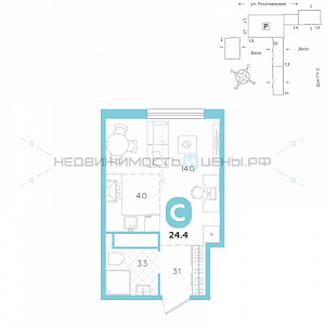 Студия, 24.4м2, 6/24, Чистые пруды, Тюмень