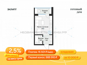 Студия, 25.2м2, 4/4, Эклипт, Тюмень
