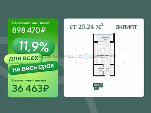 Студия, 25.24м2, 4/4, Эклипт, Тюмень