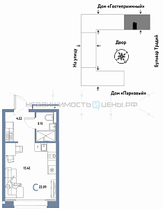 Студия, 23.09м2, 4/15, Домашний, Тюмень