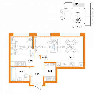 1 комн., 41.86м2, 13/15, Домашний, Тюмень