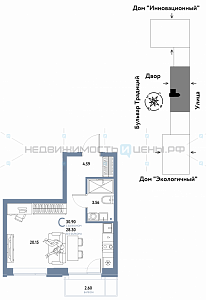 Студия, 30.9м2, 2/15, Домашний, Тюмень