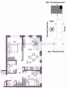 3 комн., 57.85м2, 11/15, Домашний, Тюмень