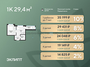 1 комн., 31.4м2, 4/4, Эклипт, Тюмень