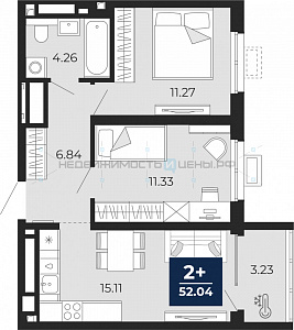 2 комн., 52.04м2, 18/19, Тюмень