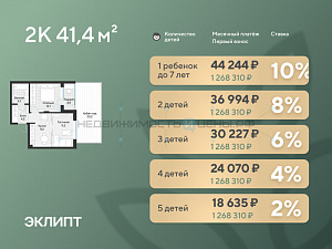 1 комн., 43.2м2, 1/4, Эклипт, Тюмень