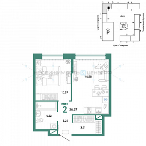 2 комн., 36.27м2, 4/16, Юнион, Тюмень