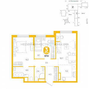 2 комн., 57.5м2, 5/24, Чистые пруды, Тюмень
