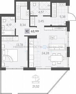 1 комн., 71.07м2, 1/4, Скандиа. Квартал у озера, Тюмень