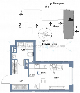 Студия, 24.06м2, 16/16, Авторский, Тюмень