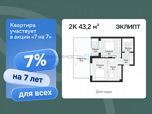 1 комн., 43.19м2, 1/4, Эклипт, Тюмень