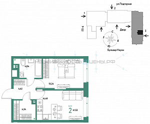 2 комн., 41.53м2, 3/16, Авторский, Тюмень