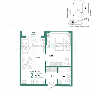 2 комн., 42.52м2, 8/25, Сердце Сибири, Тюмень