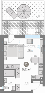 1 комн., 38м2, 1/4, Кипрея. Квартиры, Тюмень