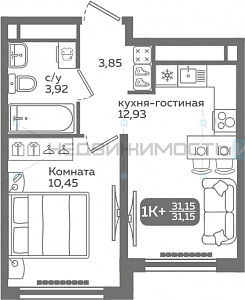 1 комн., 31.15м2, 20/21, Меридиан Слобода, Тюмень