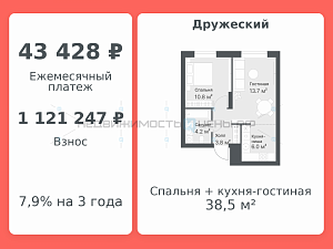 2 комн., 38.5м2, 13/14, Дружеский, Тюмень