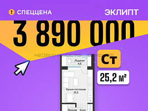 Студия, 25.2м2, 3/4, Эклипт, Тюмень