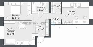 2 комн., 69.4м2, 10/14, Дружеский, Тюмень