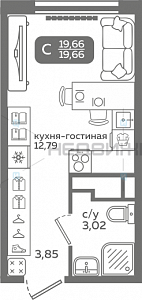 1 комн., 19.66м2, 14/21, Меридиан Слобода, Тюмень