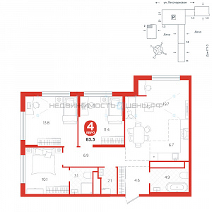 3 комн., 83.3м2, 22/24, Чистые пруды, Тюмень
