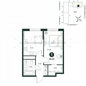 1 комн., 38.2м2, 3/18, Игрим, Тюмень