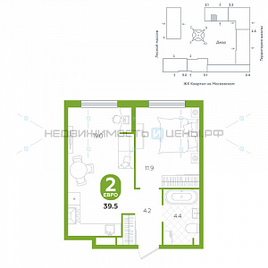 2 комн., 39.5м2, 1/15, Астро, Тюмень