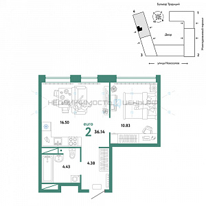 2 комн., 36.14м2, 9/16, Домашний, Тюмень