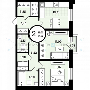 2 комн., 53.54м2, 2/4, Зеленые Аллеи, Тюмень