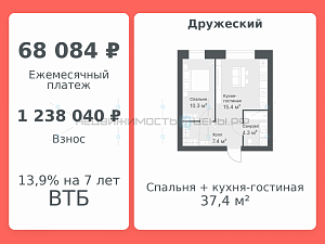 1 комн., 37.4м2, 2/14, Дружеский, Тюмень