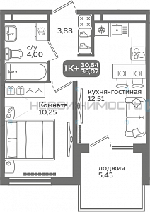 1 комн., 30.64м2, 7/21, Меридиан Слобода, Тюмень