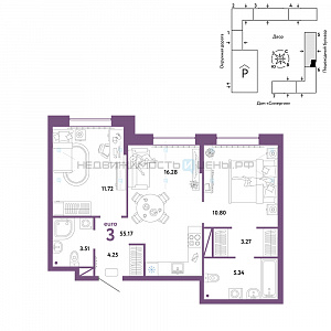 3 комн., 55.17м2, 3/16, Юнион, Тюмень
