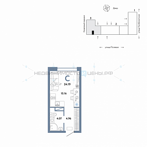 Студия, 24.19м2, 3/16, Авторский, Тюмень