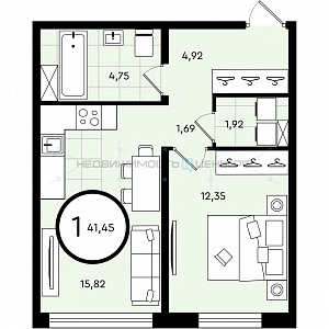 1 комн., 41.45м2, 1/4, Зеленые Аллеи, Тюмень