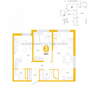 2 комн., 68.4м2, 21/24, Чистые пруды, Тюмень