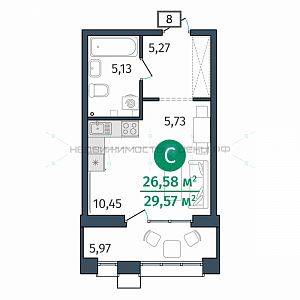 Студия, 26.58м2, 2/25, Этика, Тюмень