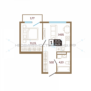 1 комн., 36.08м2, 3/4, Озерный, Тюмень