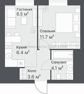 1 комн., 32.2м2, 14/14, Дружеский, Тюмень
