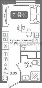 1 комн., 19.68м2, 10/21, Меридиан Слобода, Тюмень