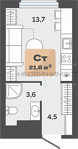 Студия, 21.8м2, 18/23, Баланс, Тюмень
