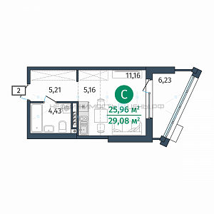 Студия, 25.96м2, 3/25, Этика, Тюмень