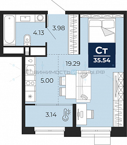 1 комн., 35.54м2, 11/16, Тюмень