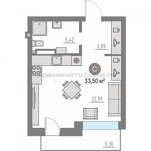 1 комн., 33.4м2, 2/4, Кипрея. Квартиры, Тюмень
